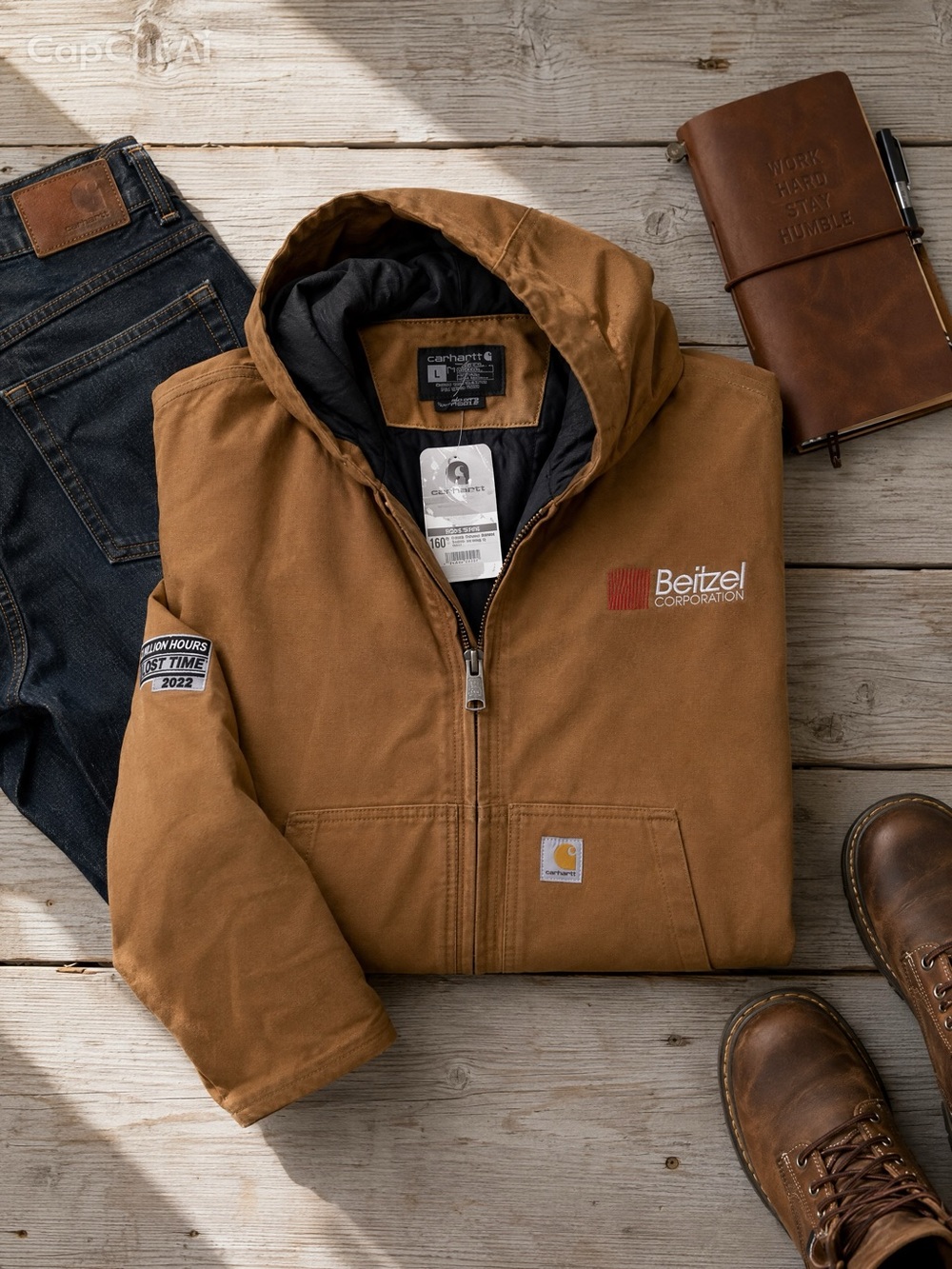 Carhartt Men’s Brown Hooded Work Jacket - Beitzel Logo